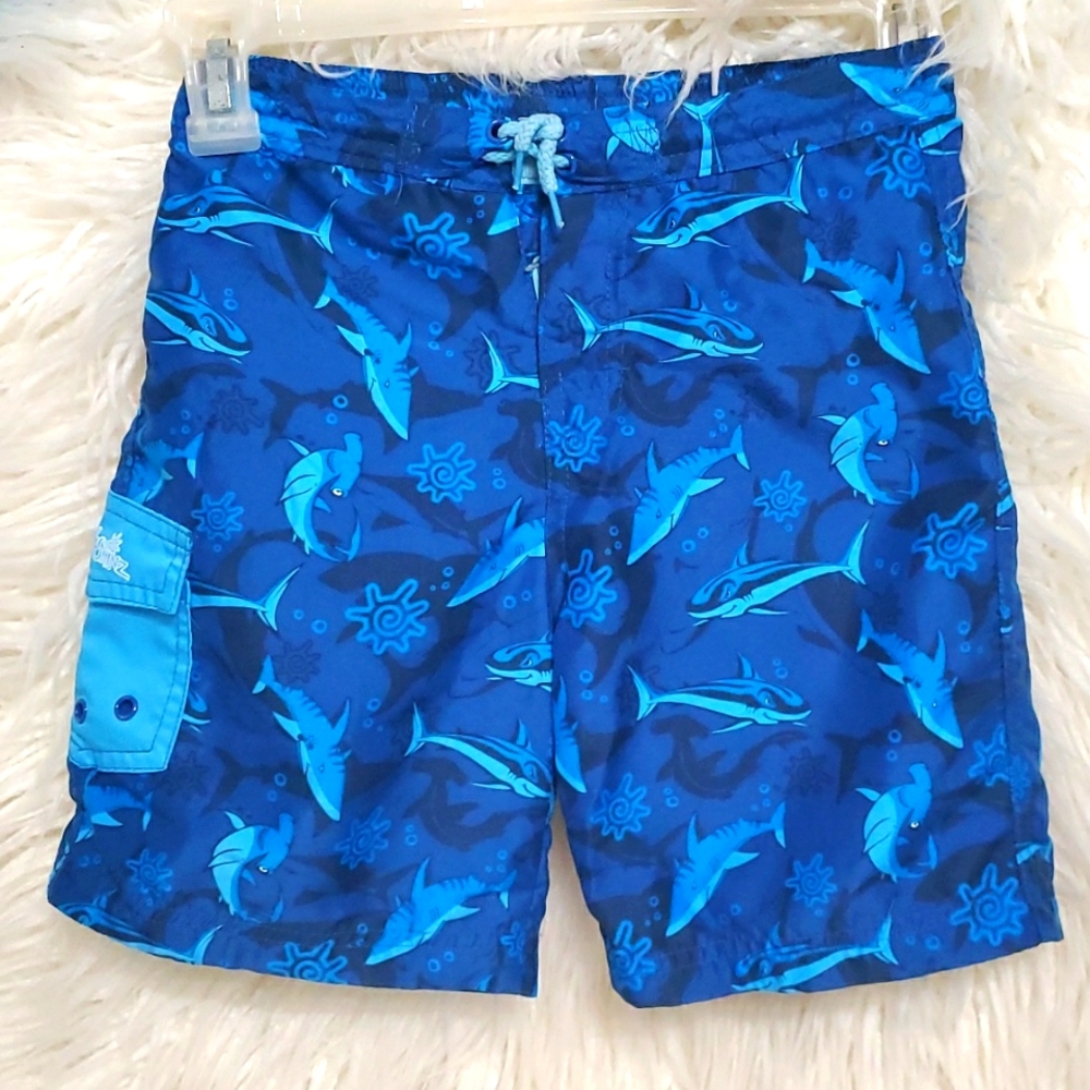 Boys uv skins dark blue size 7 swim trunks
